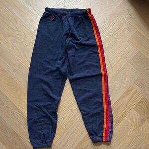 Aviator Nation Navy Sweatpants with Red and Orange Stripes
